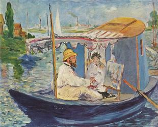 Claude Monet et sa femme dans son studio flottant 